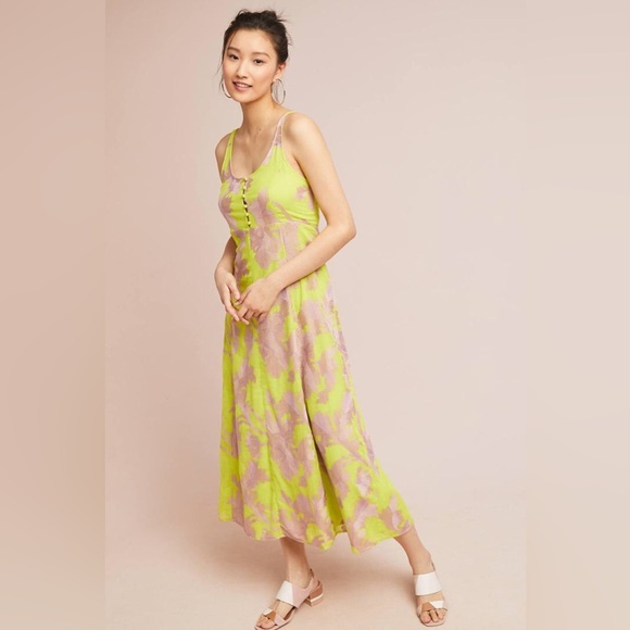 Anthropologie Akemi + Kin Citron Slip Dress Size XSP Neon Floral Embroidered - Picture 1 of 9